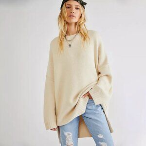 Free People Peaches Tunic Oversized Sweater Knit Drop Shoulder Ivory Size S